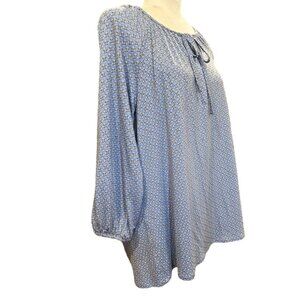 Croft‎ & Barrow Womens Long Sleeve Blouse Medium Blue Floral Patterned